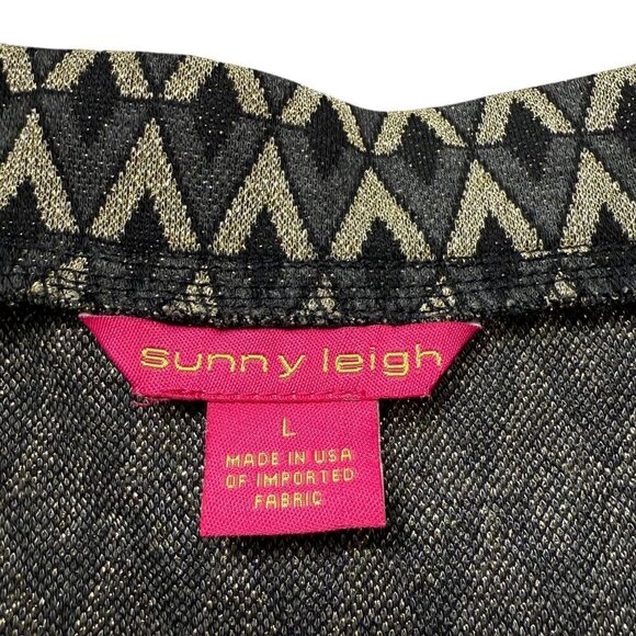 Sunny Leigh Pencil Skirt Large Gold Black Metallic V Print Stretch Pull On NWT - Picture 2 of 7